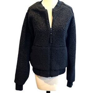 Prana Reversible Black Sherpa Style Bomber Jacket